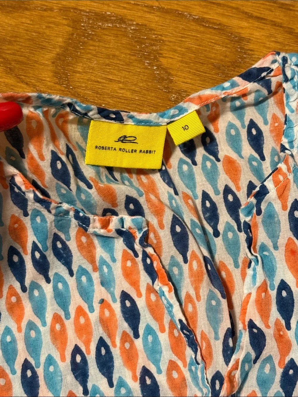 Roberta Roller Rabbit Coral & Teal Printed Long Sleeve Dress Girls size 10
